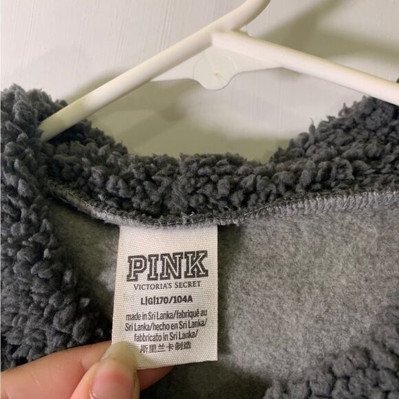 PINK Victoria’s Secret Large Grey Glitter Logo Hoodie - Picture 3 of 4